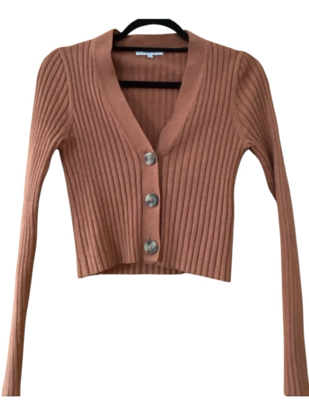 Madewell Ribbed Cropped Cardigan Rust Brown Wool Blend Button Front Sweater S